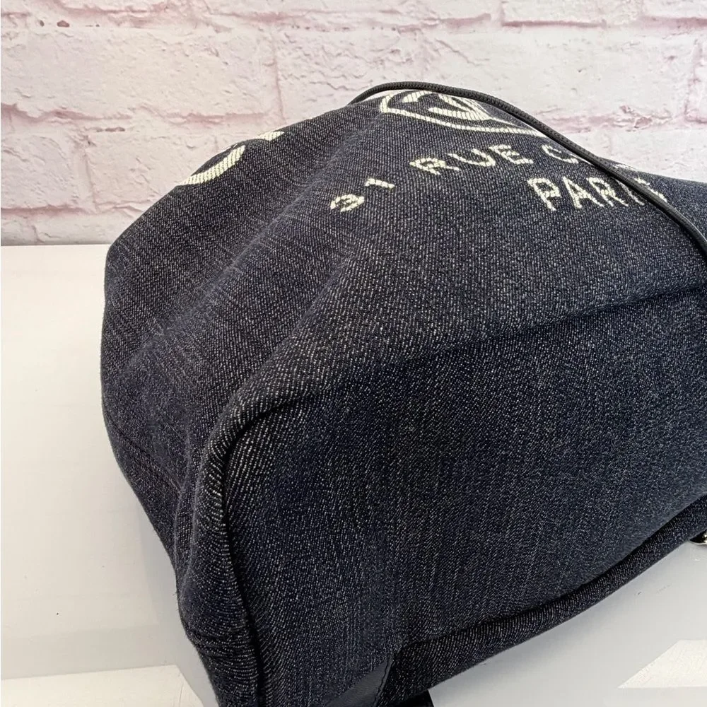 Chanel Deauville Large Navy Denim Canvas Drawstring Backpack